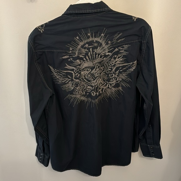 Lucky Brand Other - Lucky Brand Embroidered Black Tan Cotton Snap Long Sleeve Shirt Large